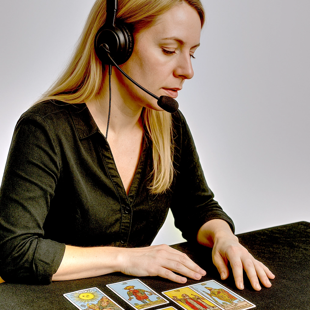 Mujer tarotista atiende el teléfono